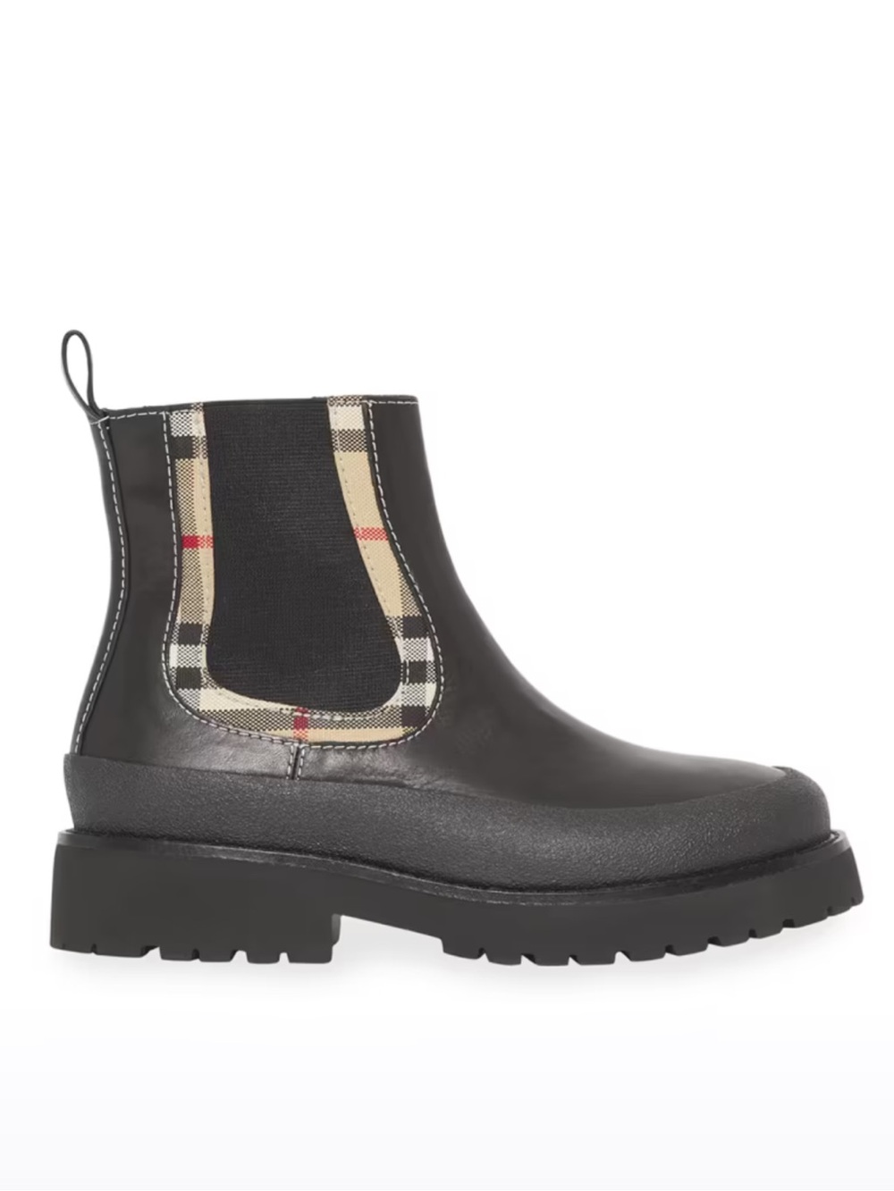Girls Burberry Black Leather Chelsea Rosie Boots with Signature Check Panels